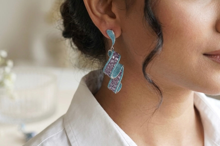 Turquoise and amythest earrings (1-5191)(B)(from Turkey) - JEWELSTYLE