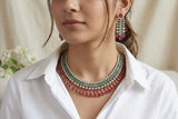 Pink and aqua stone Necklace Set (4-9137)(from turkey) - JEWELSTYLE