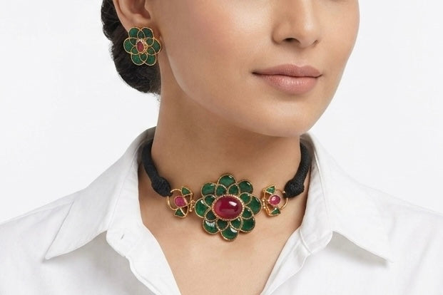 Kundan Choker Set (4-9102)(R) - JEWELSTYLE