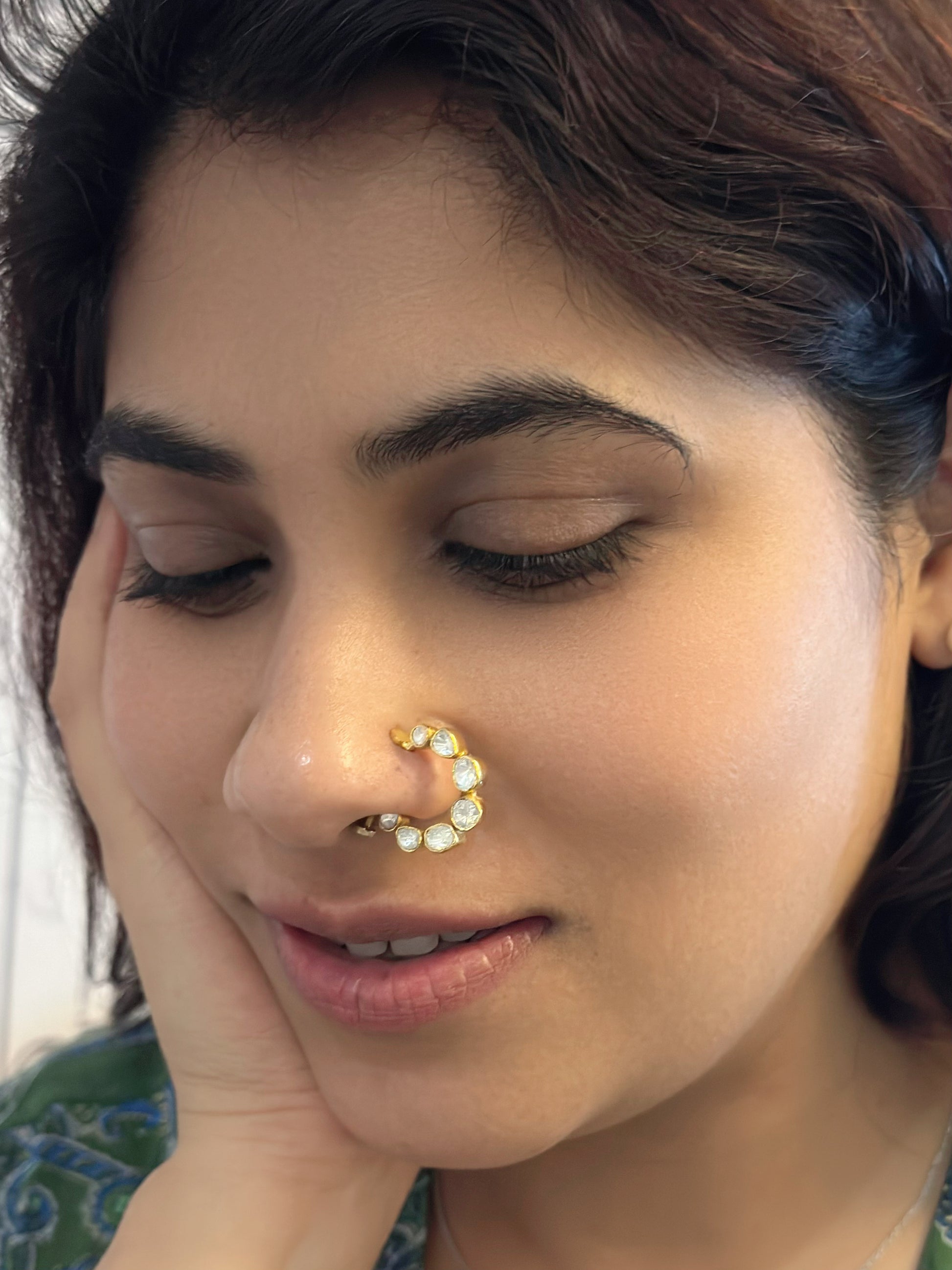 92.5 silver Real Mossainite Polki nose Ring (2-166)(K) - JEWELSTYLE