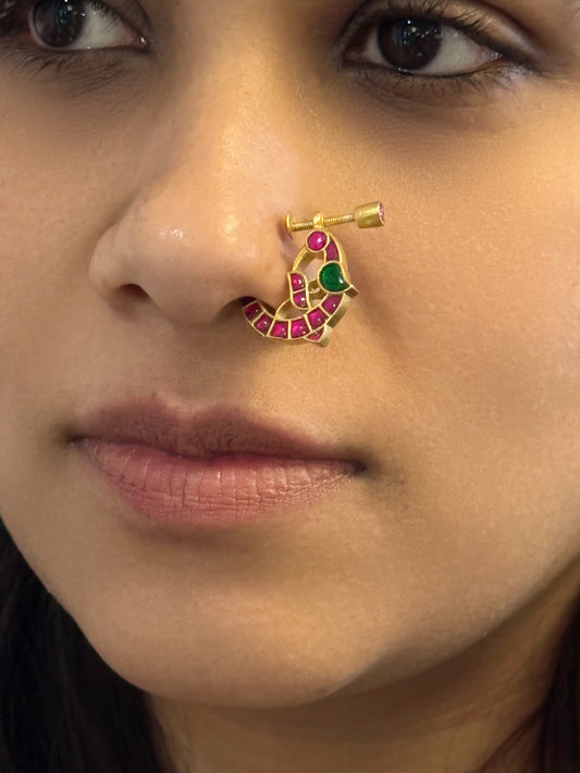 92.5 silver kundan nose Ring (2-169)(K) - JEWELSTYLE