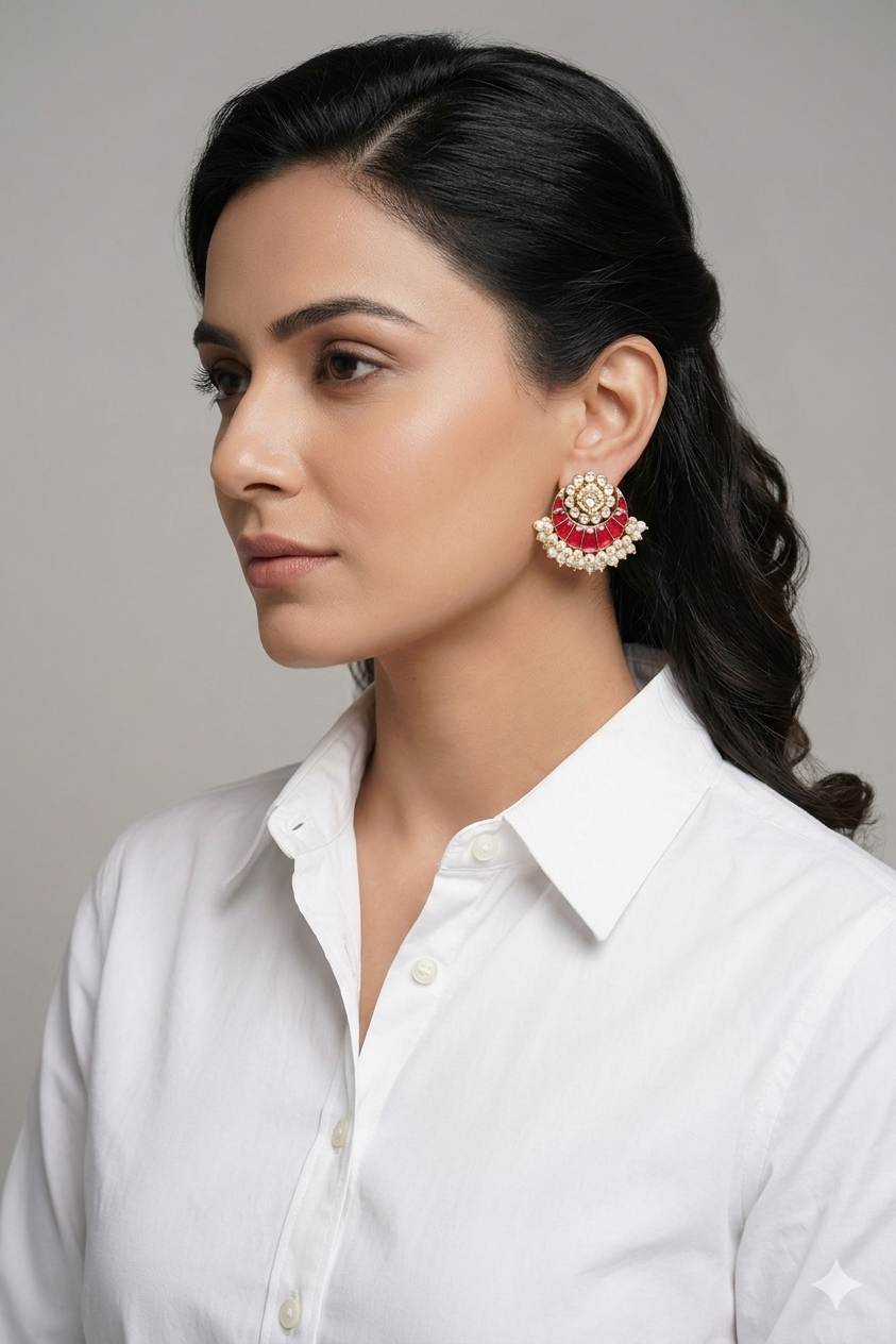 Red Stone Polki Studs (1-4998)(B) - JEWELSTYLE