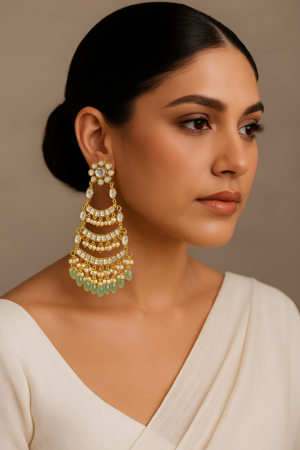 White kundan earrings(1-4689)(S) (offer piece)