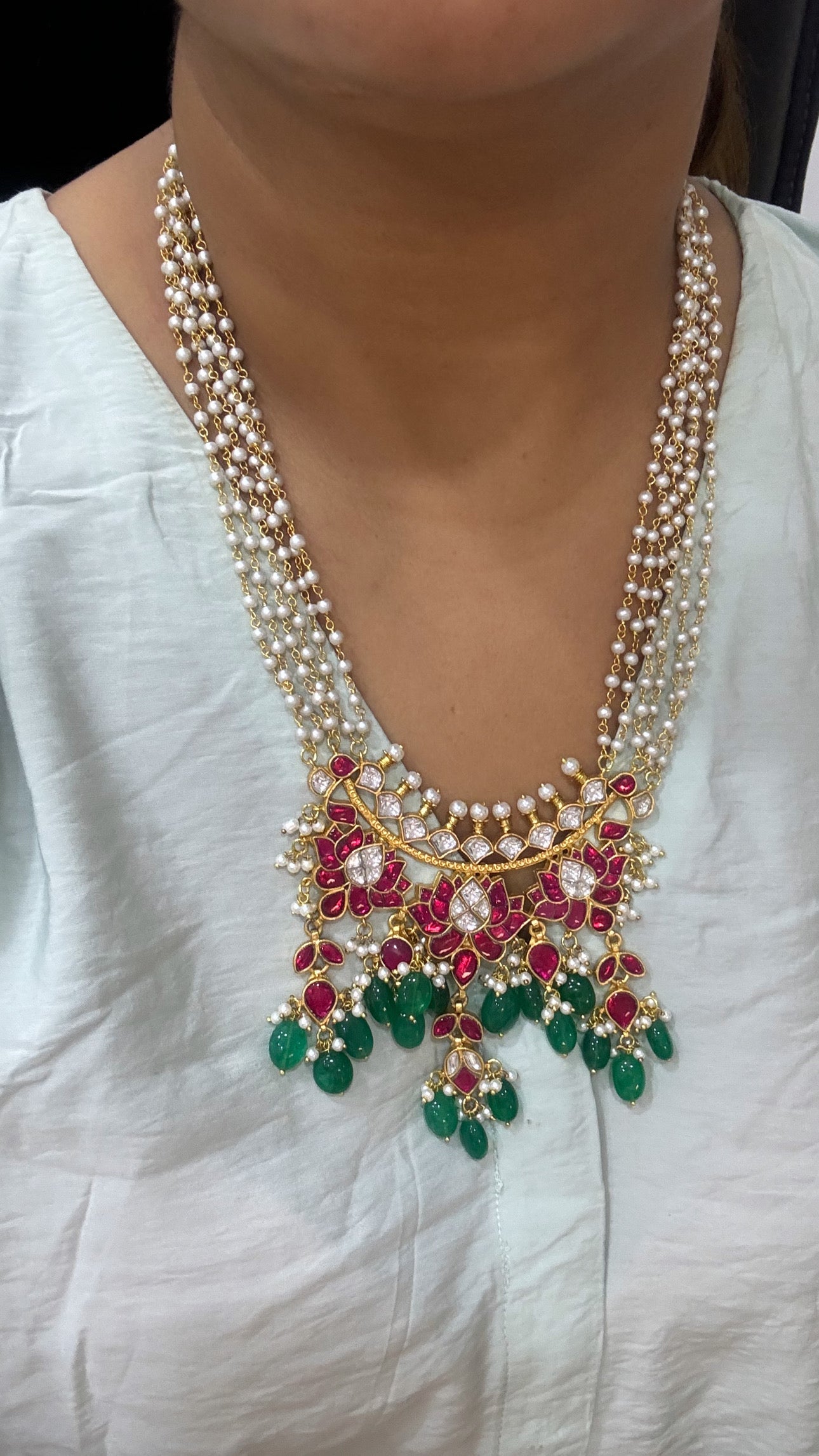 Kundan  pink Pendant Necklace  (4-2755) - JEWELSTYLE