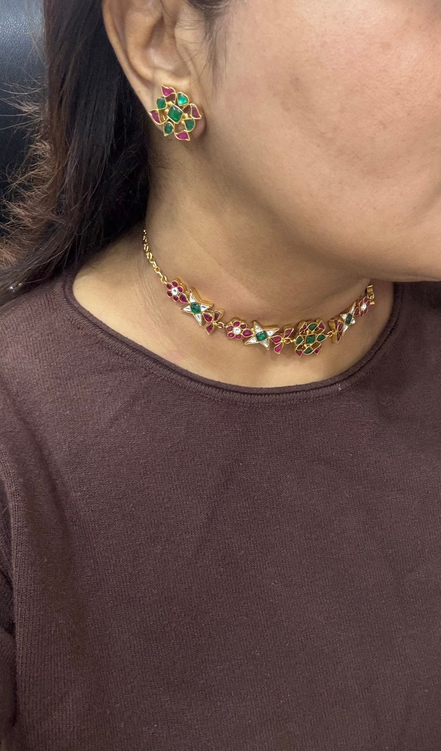 kundan choker set (4-7084)(R) - JEWELSTYLE