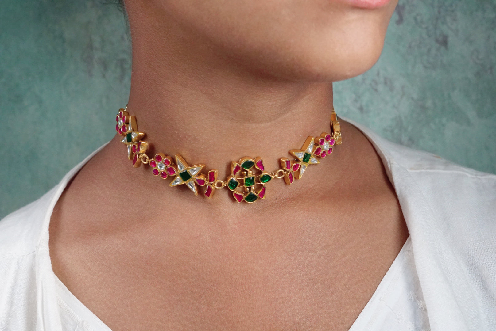 Multicolour Kundan Choker (4-972)(R)(PREORDER) - JEWELSTYLE