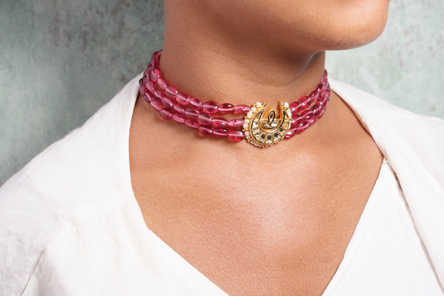 Rodolite Kundan choker (4-2843)(N) - JEWELSTYLE