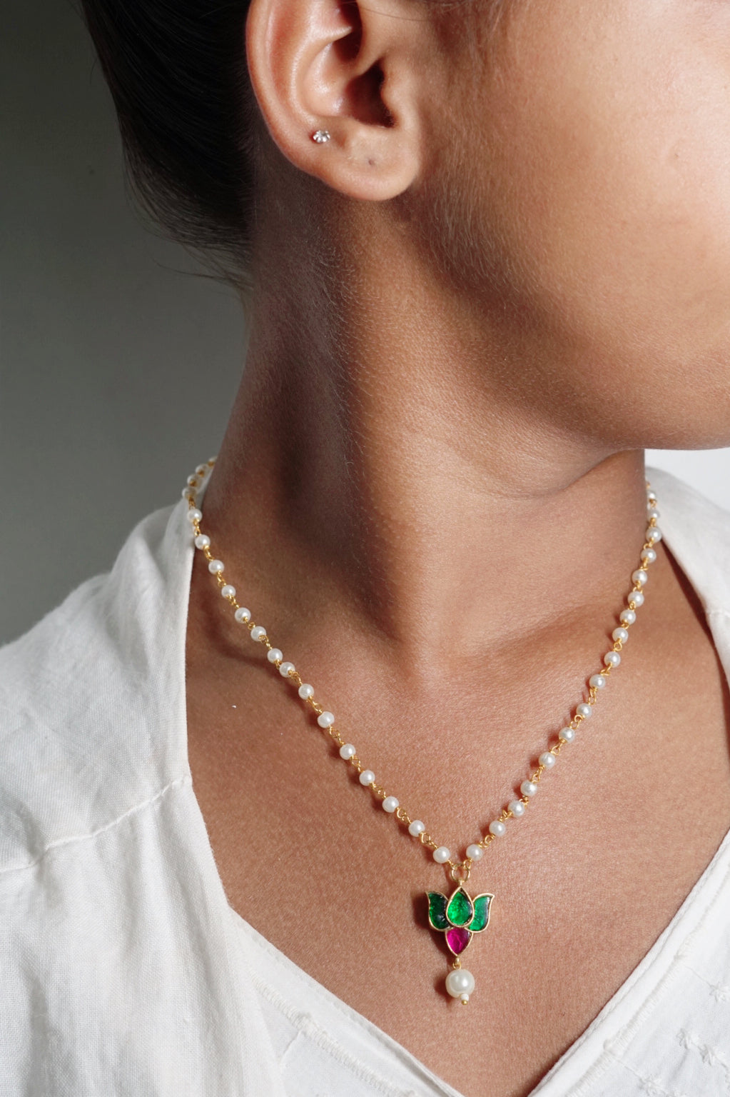 Kundan pendant necklace (4-5988)(R) - JEWELSTYLE