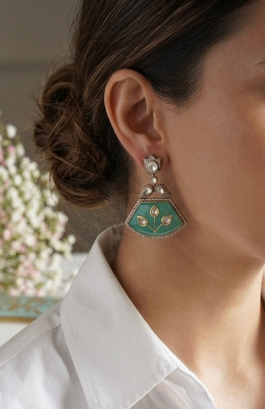 Mint stone polki earrings (1-5185)(B)