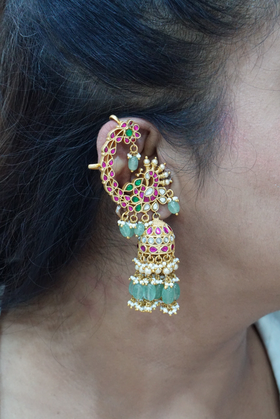 Kundan earcuff Jhumki (1-3962)(K)(PREORDER)