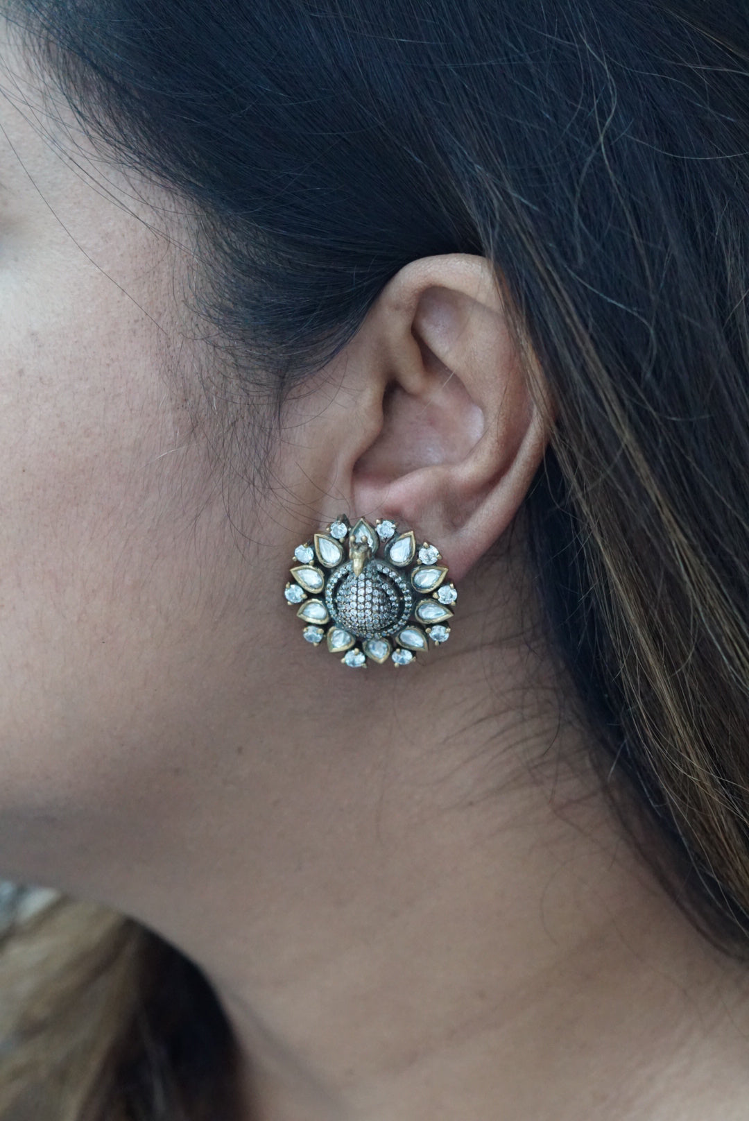 Kundan polki Peacock studs (1-2350)(B) - JEWELSTYLE