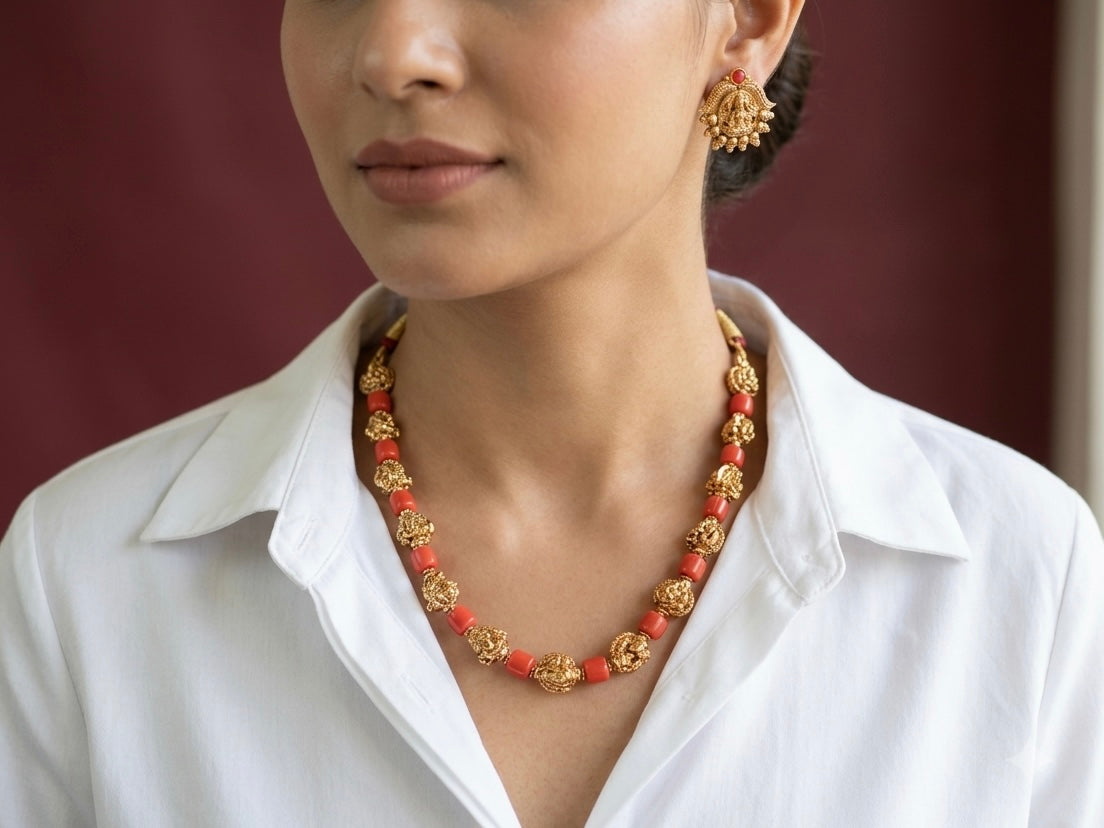 Coral Necklace set (4-9255)(AK) - JEWELSTYLE