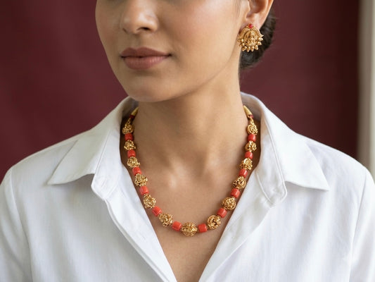 Coral Necklace set (4-9255)(AK) - JEWELSTYLE