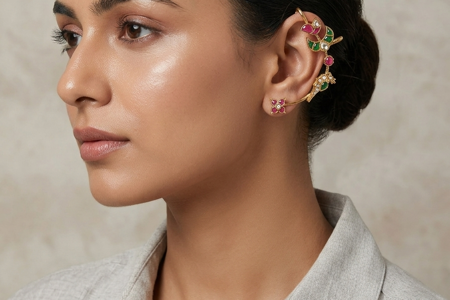 Kundan Earcuff Earrings (1-5275)(R) - JEWELSTYLE