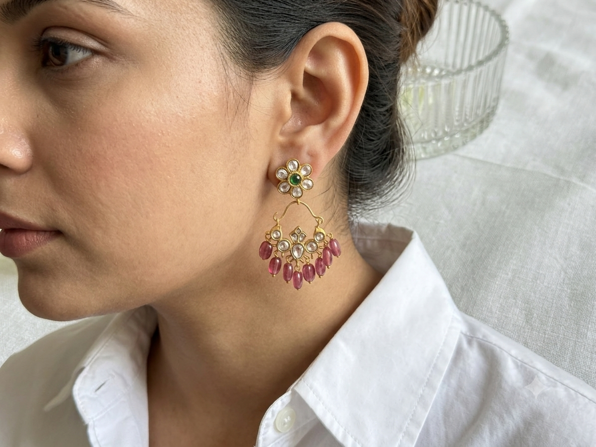 Kundan small chandbali Earrings (1-5288)(R) - JEWELSTYLE