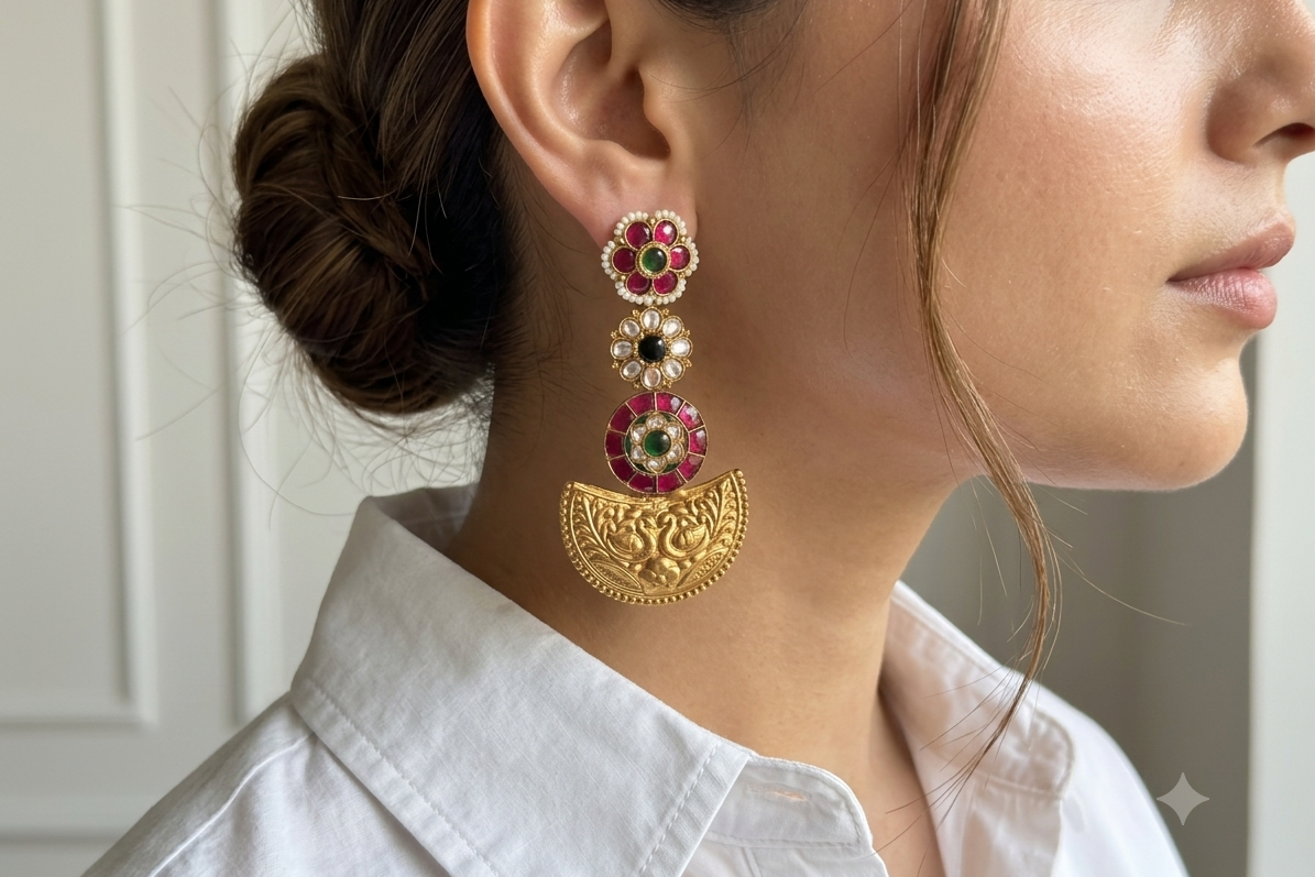 Kundan Earrings (1-5281)(R) - JEWELSTYLE