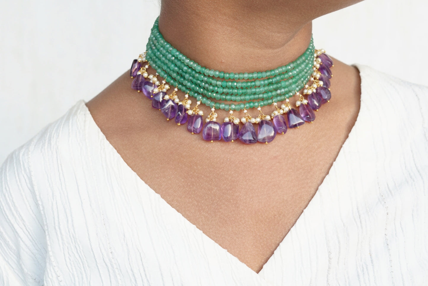Amythest & mint Beads choker (4-6798)(N)( already discounted) - JEWELSTYLE