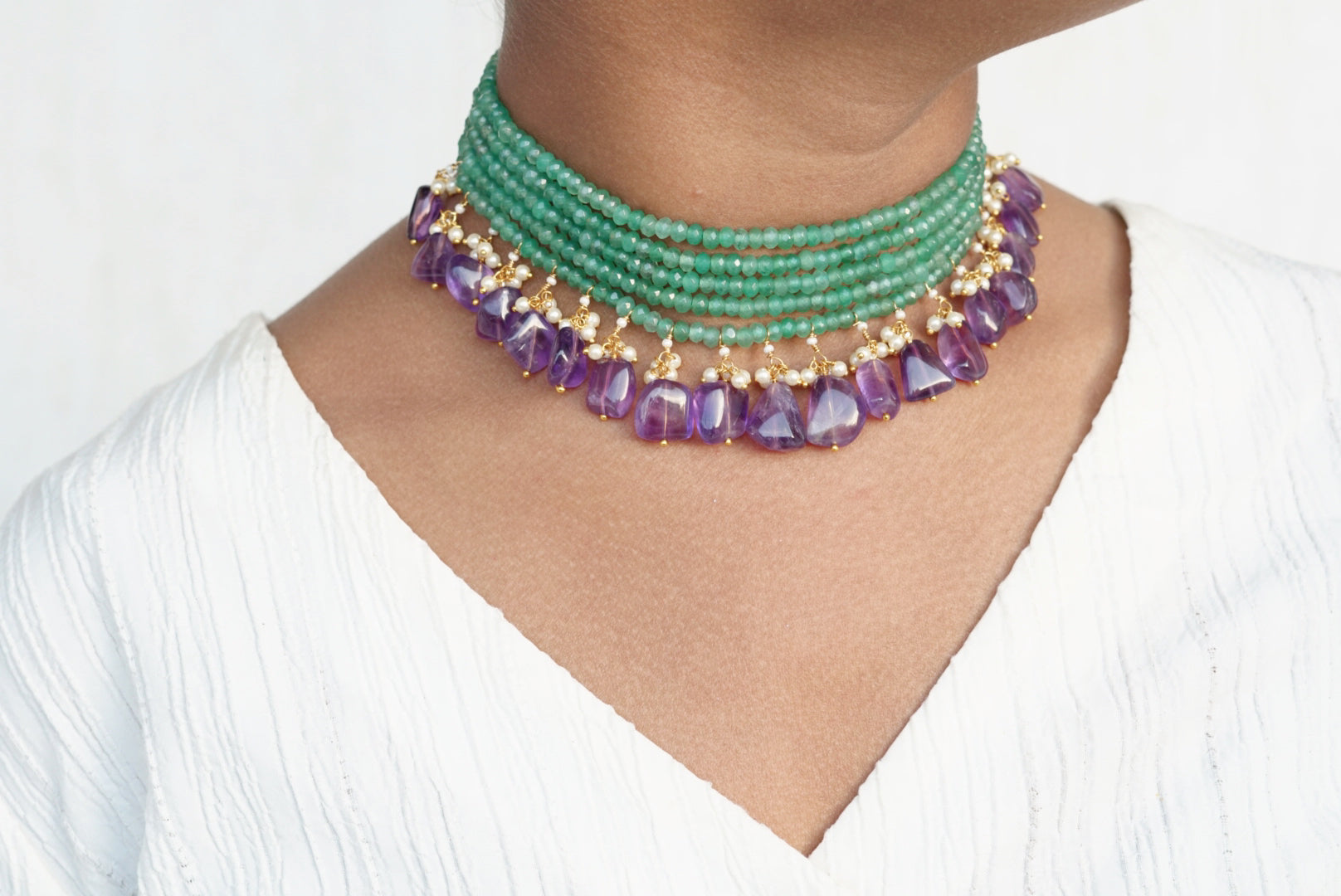 Amythest & mint Beads choker (4-6798)(N)( already discounted) - JEWELSTYLE
