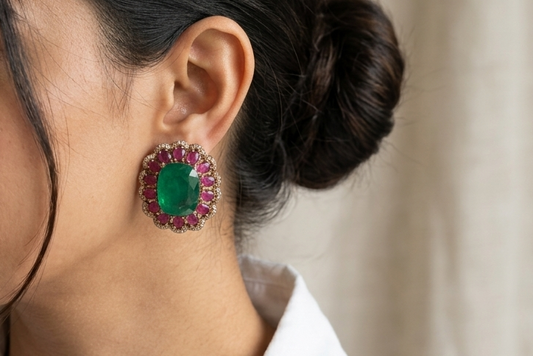 Green doublet Polki Studs (1-5303)(B)