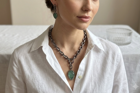 Green Doublet stone pendant Set (4-9304)(R)