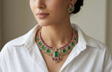 Green Stone Ad Necklace Set (4-9327)(B)