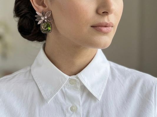 Green stone Ad Earrings (1-5323)(B)