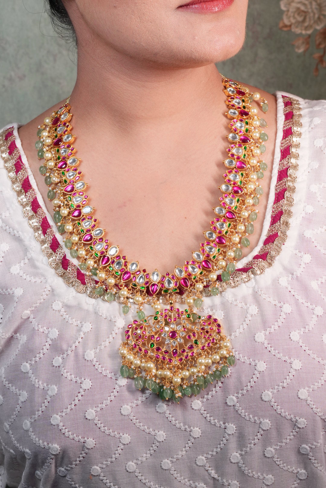 Kundan Long Pendant Necklace (4-8977)(KA) (PREORDER) (Made IN 7-8 DAYS TIME) - JEWELSTYLE