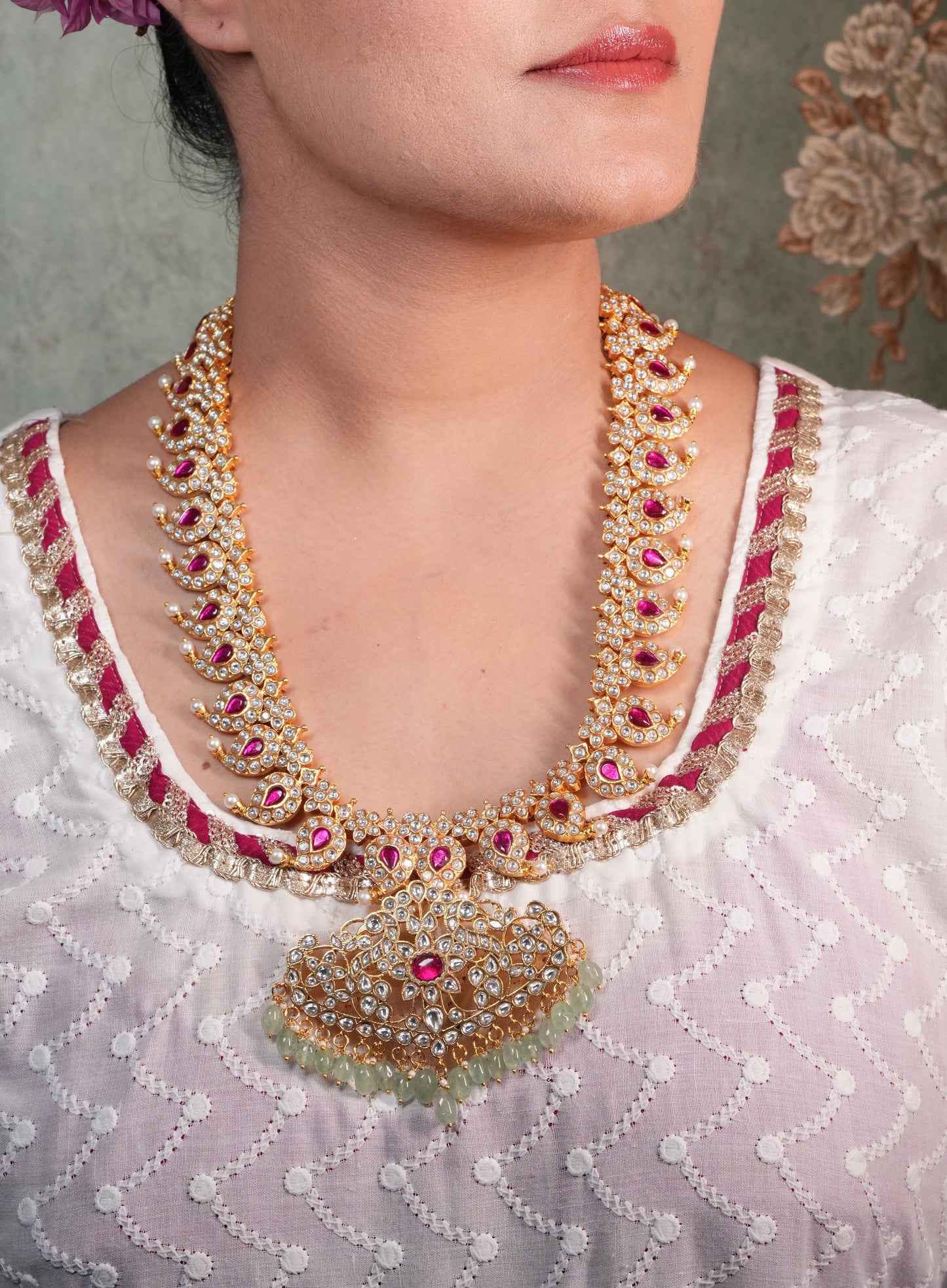 Mango Long Kundan pendant Necklace (4-8980)(KA)(PREORDER) (Made IN 7-8 DAYS TIME) - JEWELSTYLE
