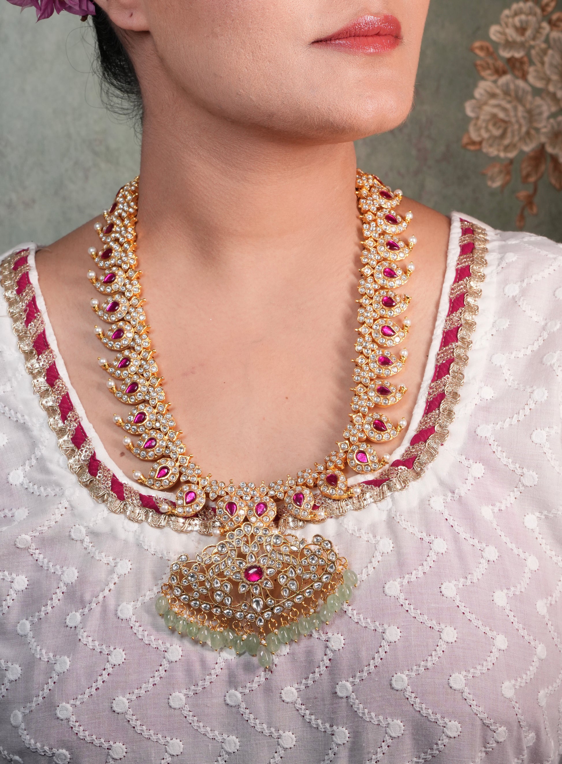Mango Long Kundan pendant Necklace (4-8980)(KA)(PREORDER) (Made IN 7-8 DAYS TIME) - JEWELSTYLE