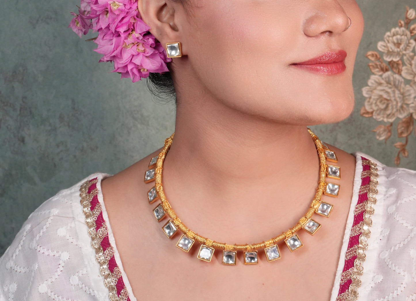 Kundan Necklace Set (4-9005)(R) - JEWELSTYLE
