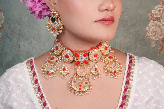 Coral Stone Kundan Choker Set (4-9003)(R)(preorder) - JEWELSTYLE