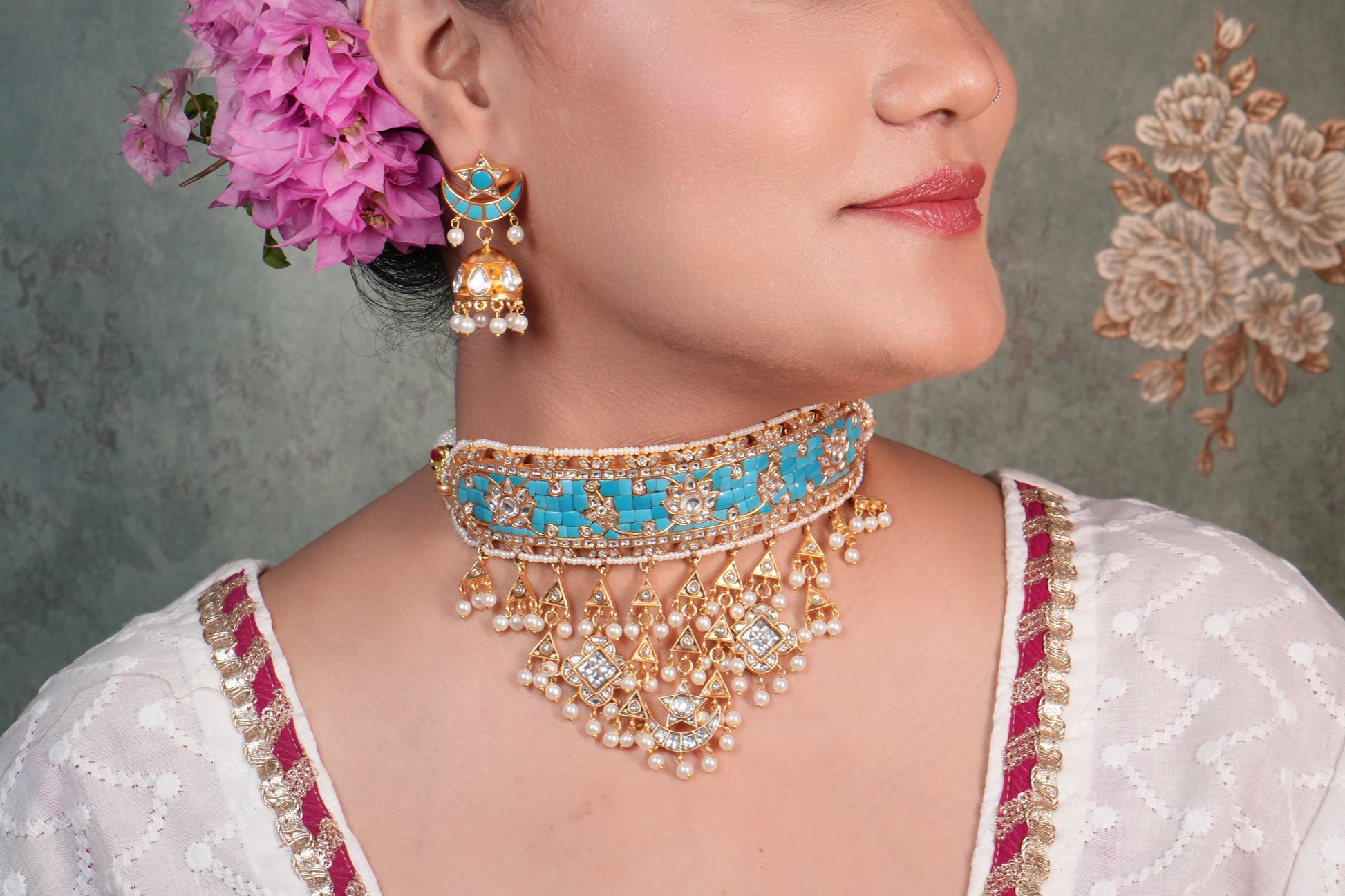 Turquoise Kundan Choker Set (4-9002)(R)(ALREADY DISCOUNTED) - JEWELSTYLE