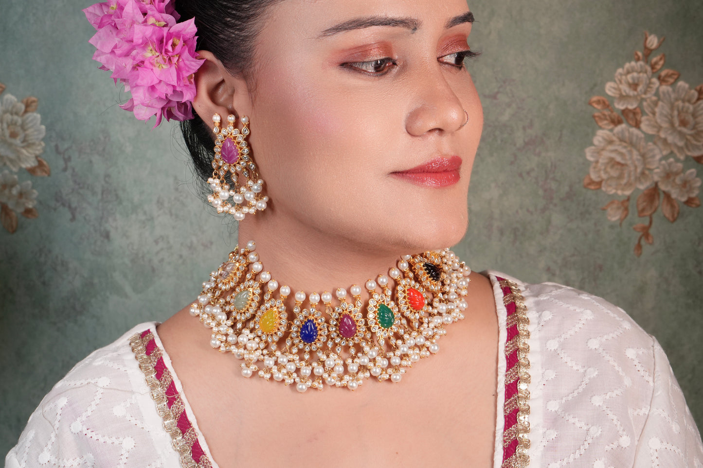 Navratan Kundan Necklace Set (4-8993)(KA) (PREORDER) (Made IN 7-8 DAYS TIME) - JEWELSTYLE