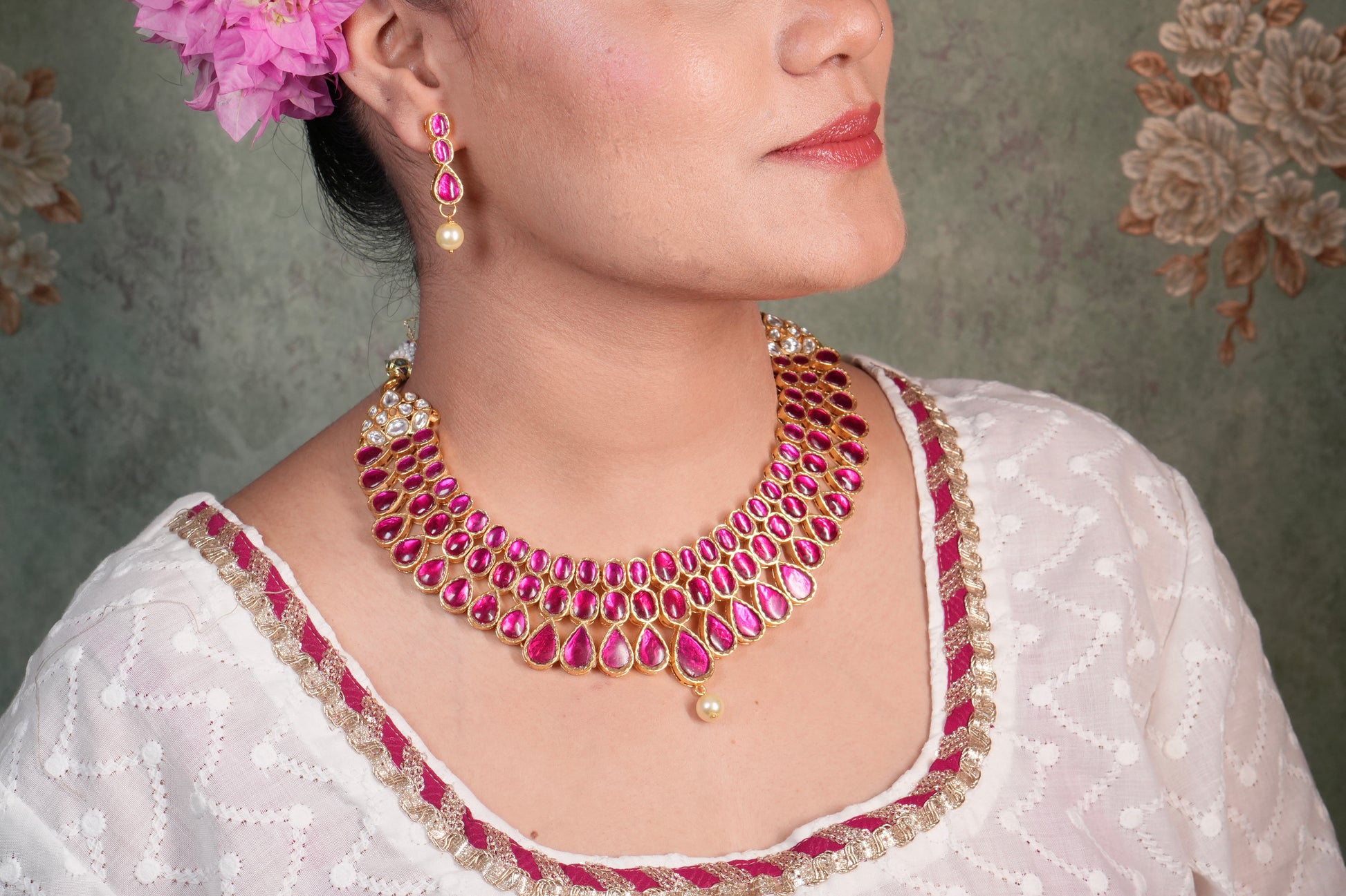 Red Stone Kundan Necklace Set (4-8991)(KA) (PREORDER) (Made IN 7-8 DAYS TIME) - JEWELSTYLE