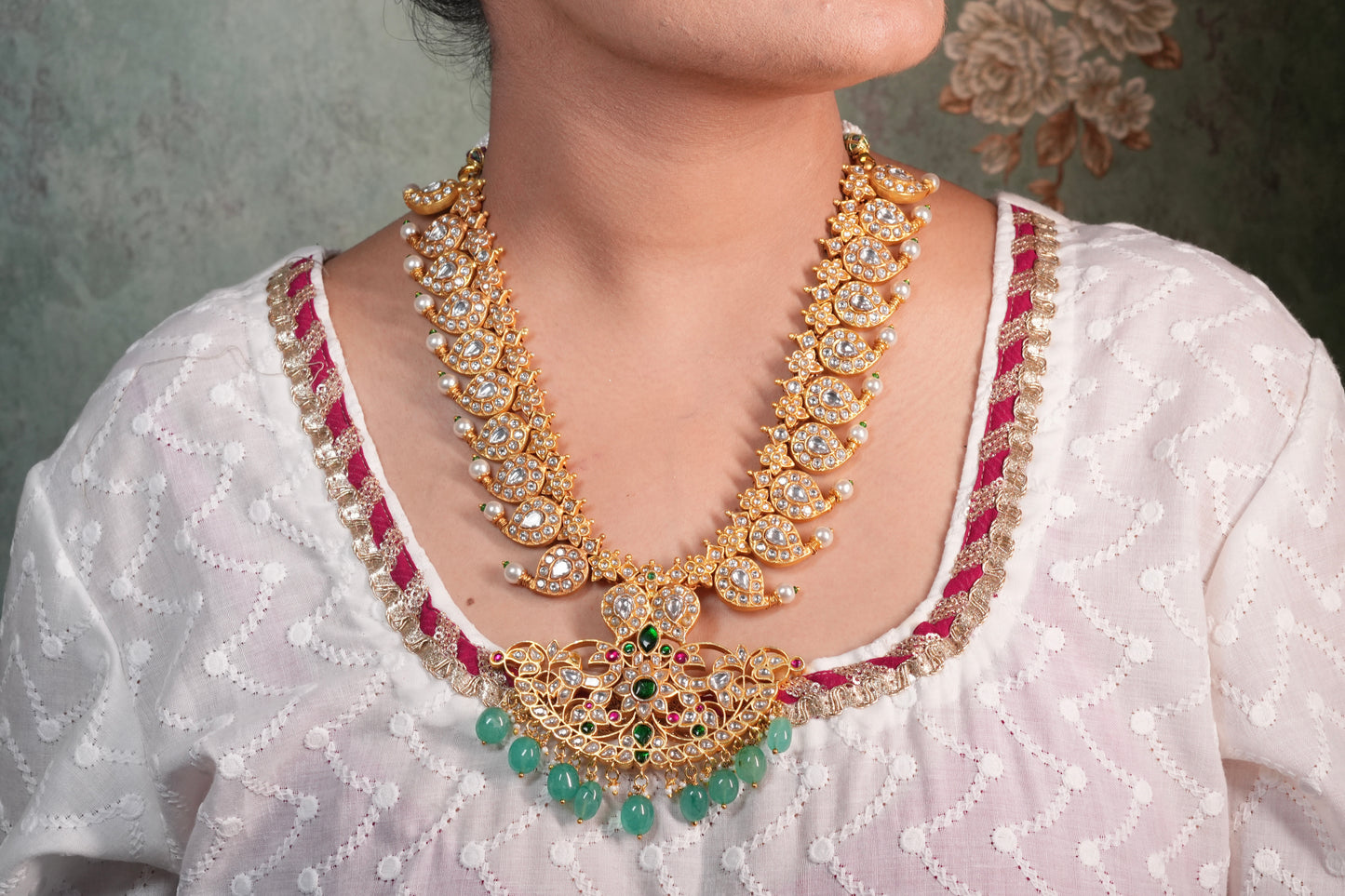 Mango Long Kundan pendant Necklace (4-8981)(KA) (PREORDER) (Made IN 7-8 DAYS TIME) - JEWELSTYLE