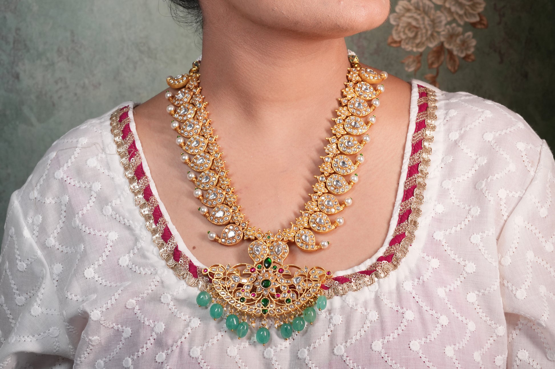 Mango Long Kundan pendant Necklace (4-8981)(KA) (PREORDER) (Made IN 7-8 DAYS TIME) - JEWELSTYLE