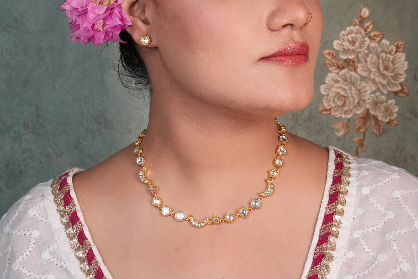 Kundan Necklace Set (4-8960)(R)