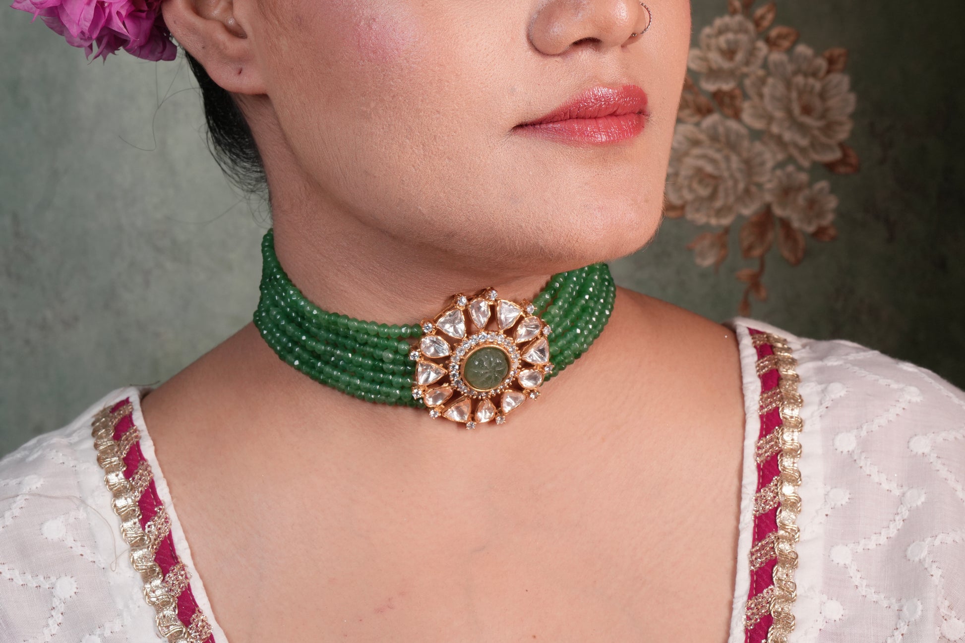 Mossainite Polki Choker (4-8954)(R) - JEWELSTYLE