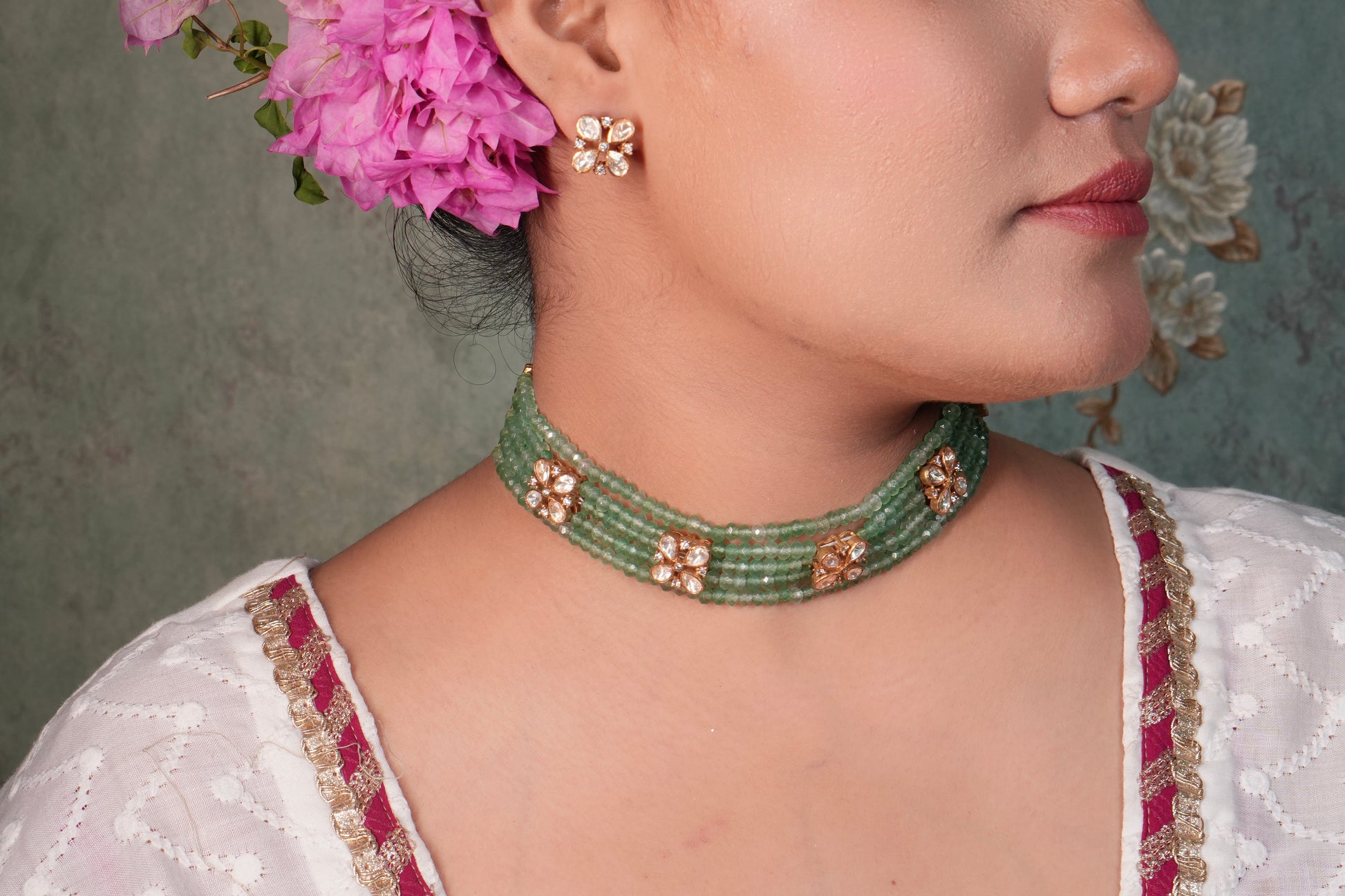 Mossainite Polki  Choker Set (4-8955)(R)(ALREADY DISCOUNTED) - JEWELSTYLE