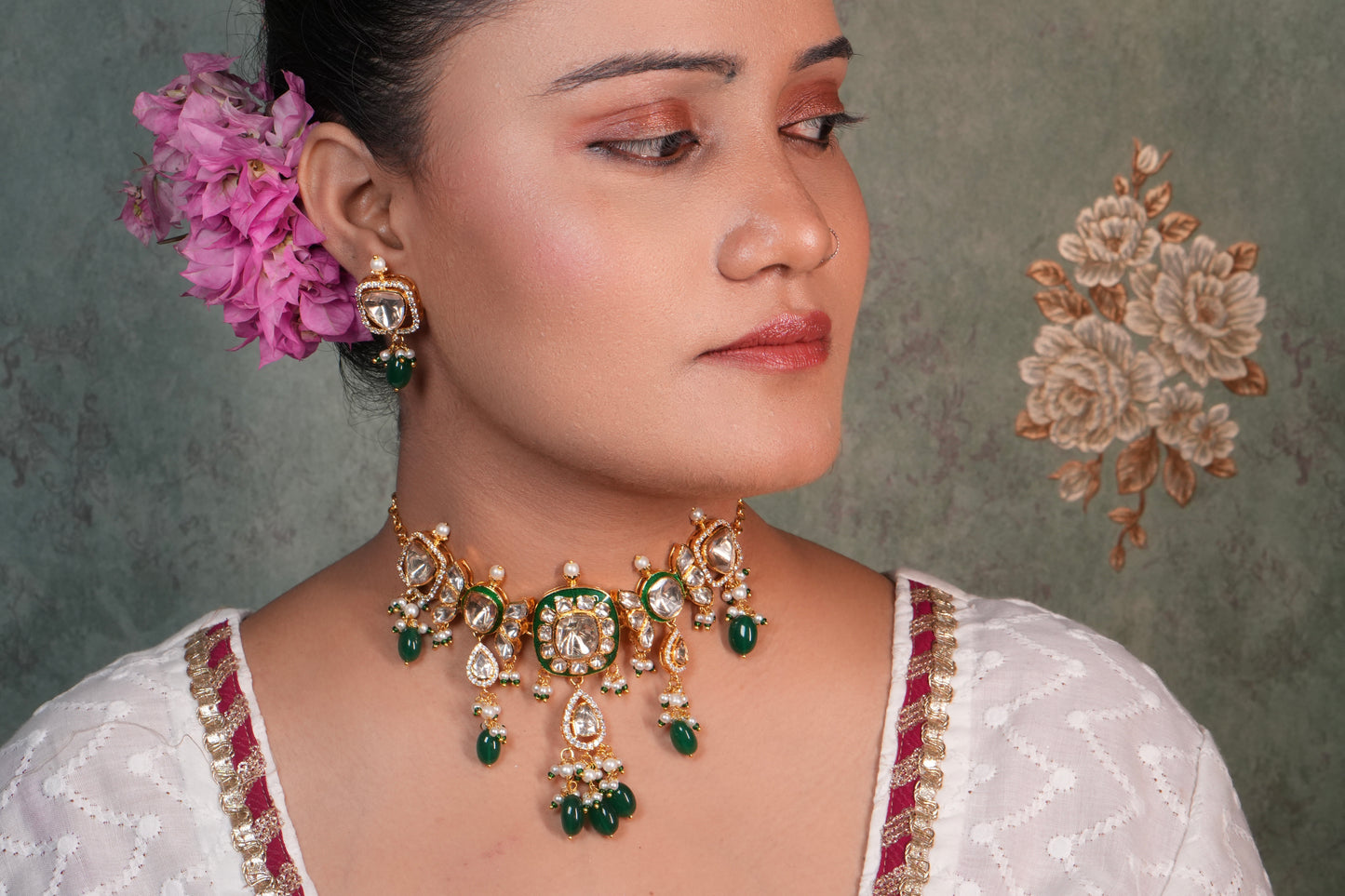 Mossainite  Polki Choker Set (4-8956)(R)