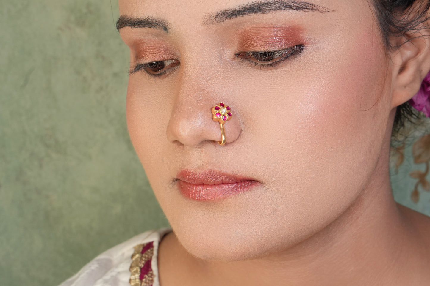 92.5 Silver Kundan Nosering (2-267)(K) - JEWELSTYLE