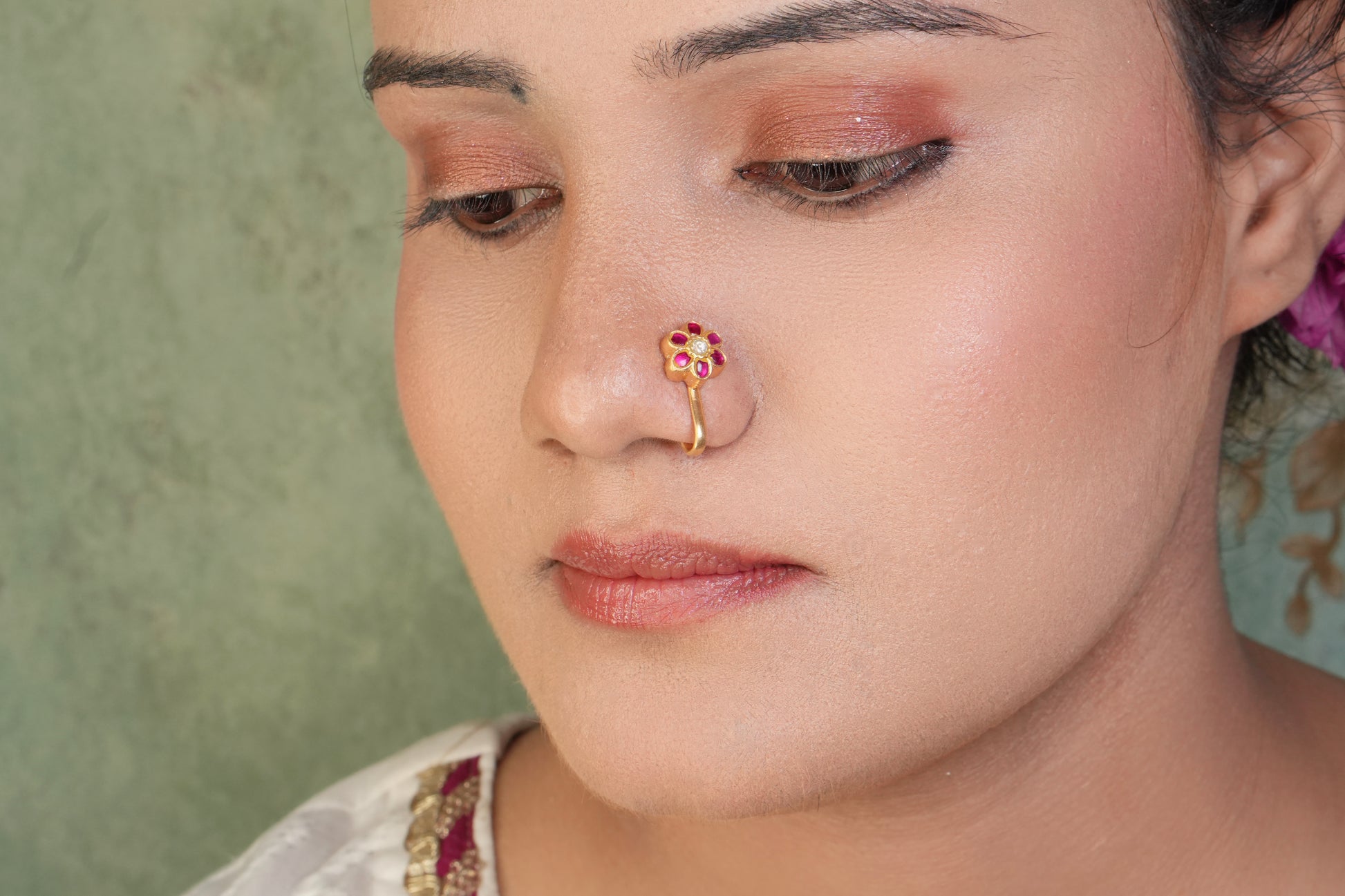 92.5 Silver Kundan Nosering (2-267)(K) - JEWELSTYLE
