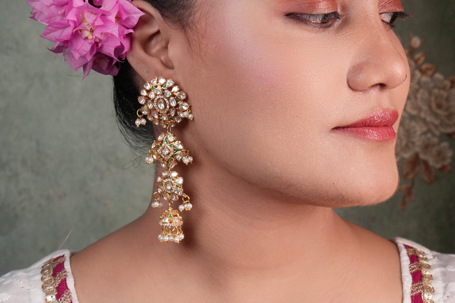 Mossainite Polki Earrings (1-5072)(R)(Office Piece) - JEWELSTYLE