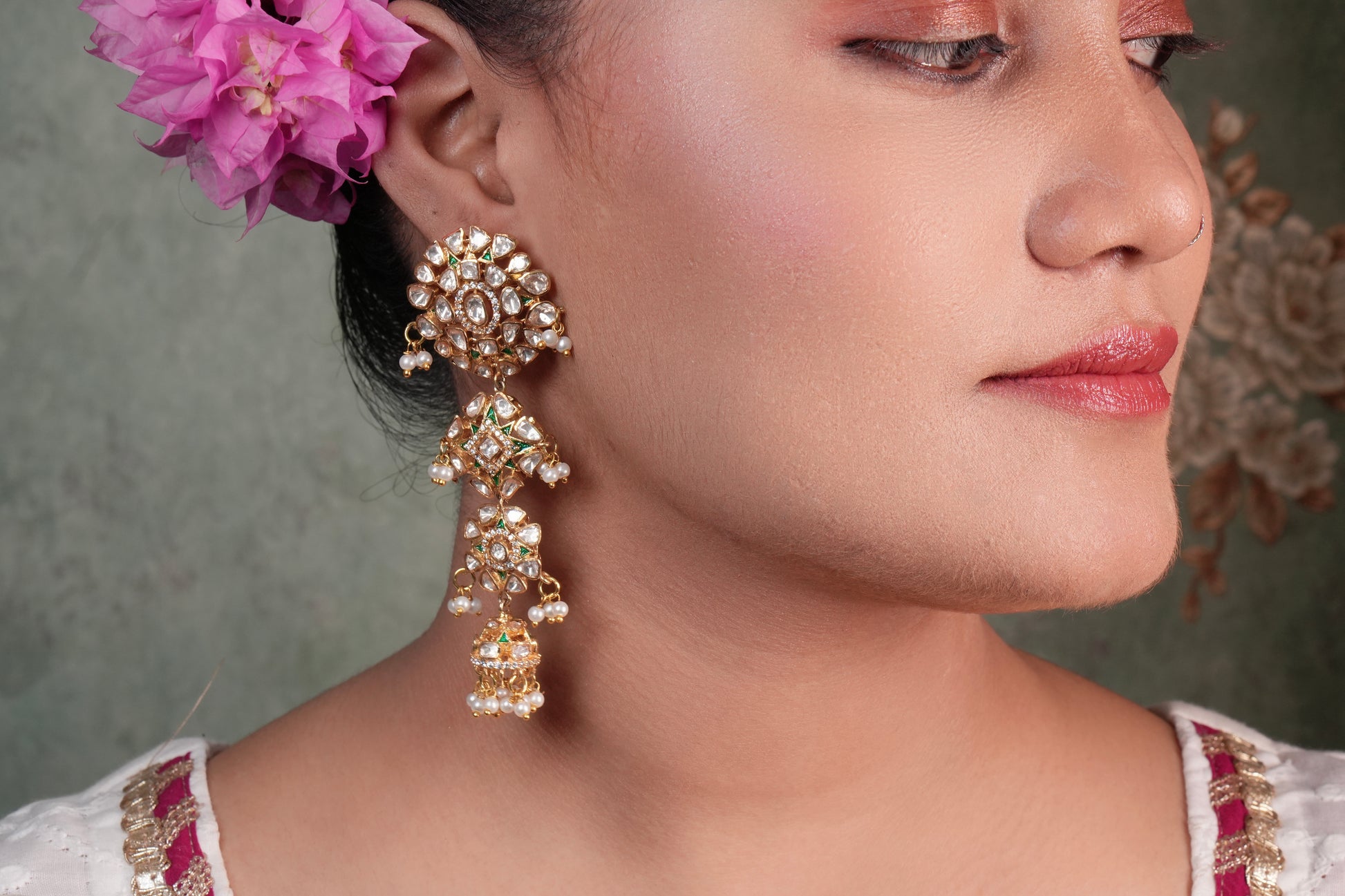 Mossainite Polki Earrings (1-5072)(R)(Office Piece) - JEWELSTYLE