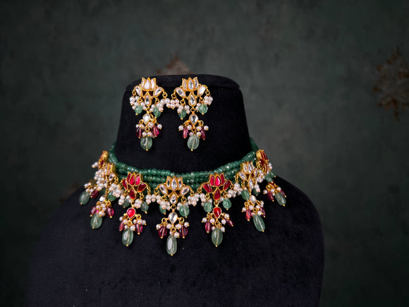 Lotus Kundan choker set (4-8547)(S)