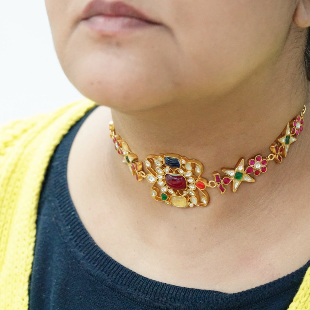Kundan Navratan choker (4-6468)(R)(Preorder) - JEWELSTYLE