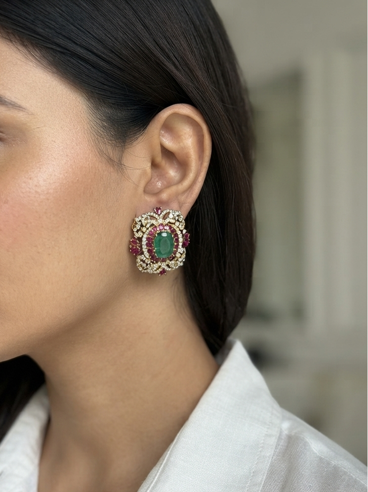 Green Stone Polki Studs (1-5412)(B)
