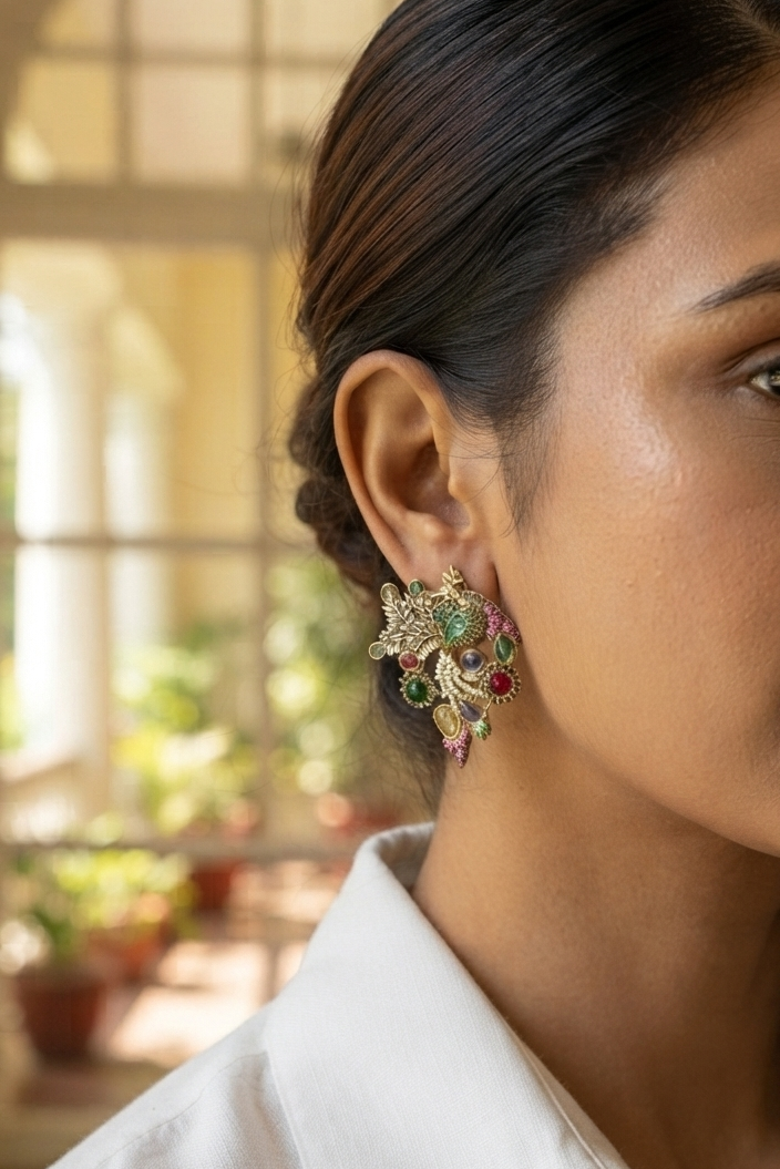 Multi Stone Polki Earrings (1-5419)(B)