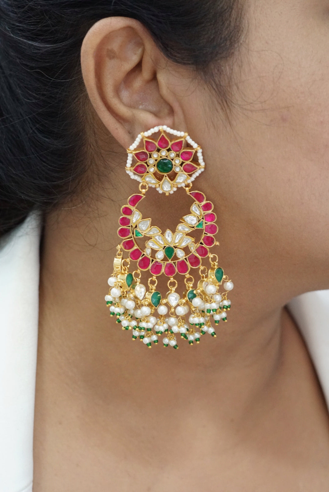 Kundan chandbali earrings(1-2798)(R)(preorder) - JEWELSTYLE