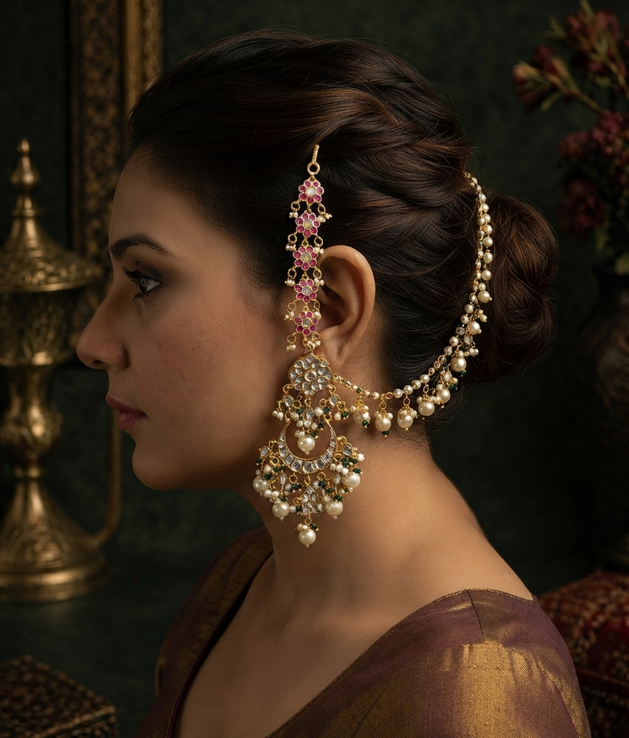 Pink Kundan Earchain(9-389)(K)
